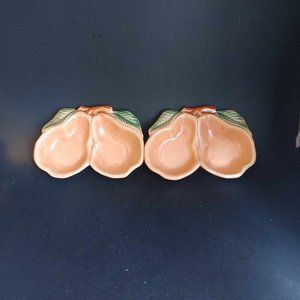 VTG Belmar Of California Pottery Pear Dish USA 320 Peach Double Bowl Set of 2